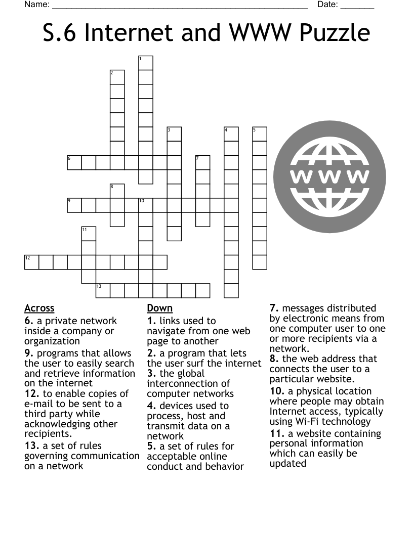 S 6 Internet And WWW Puzzle Crossword WordMint