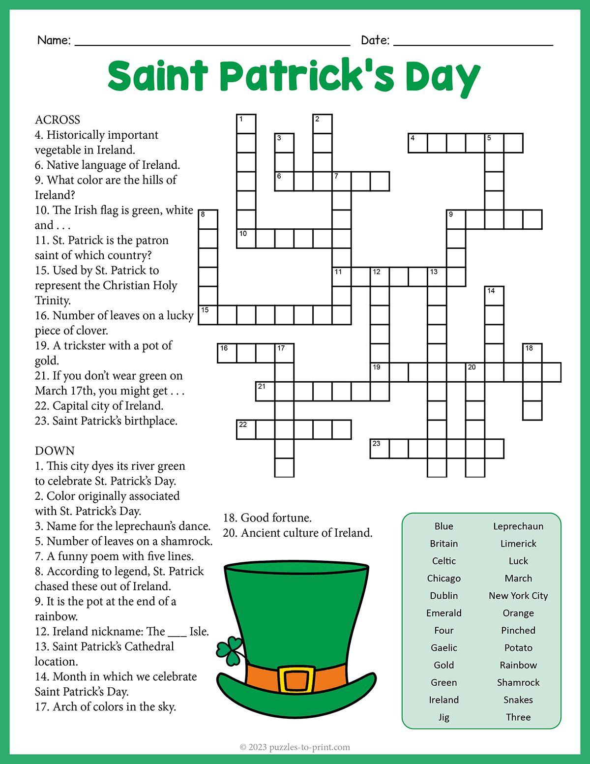 Saint Patrick s Day Crossword