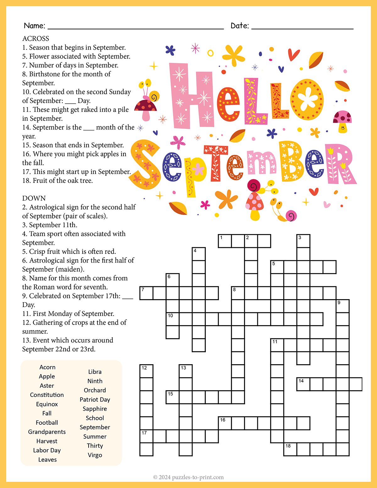 September Crossword