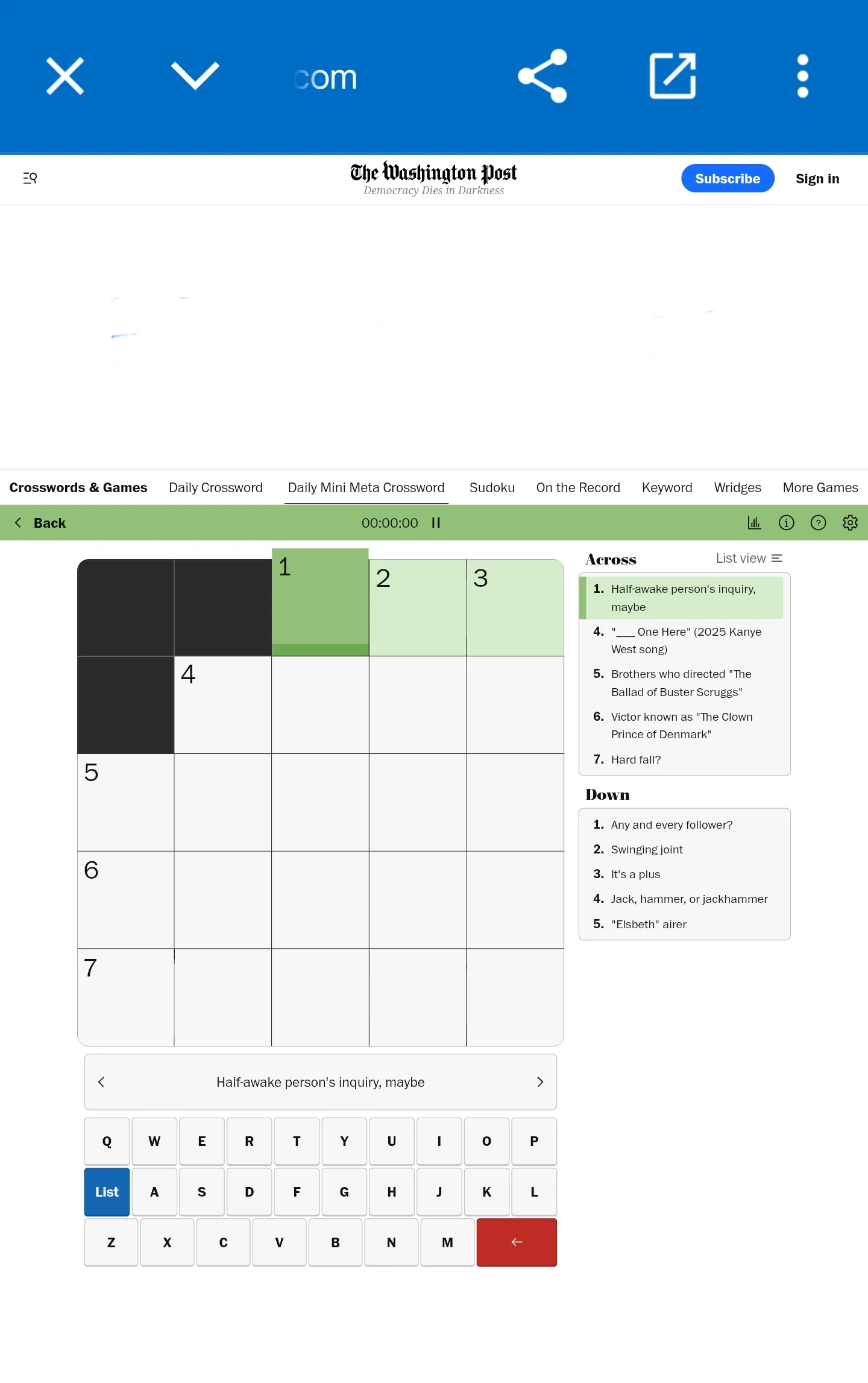 Showtime On Washington Post Mini Crossword R GoodAssSub