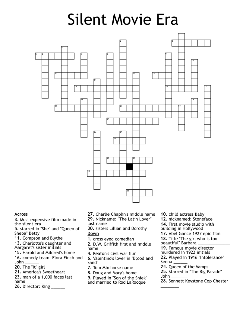 Silent Movie Era Crossword WordMint