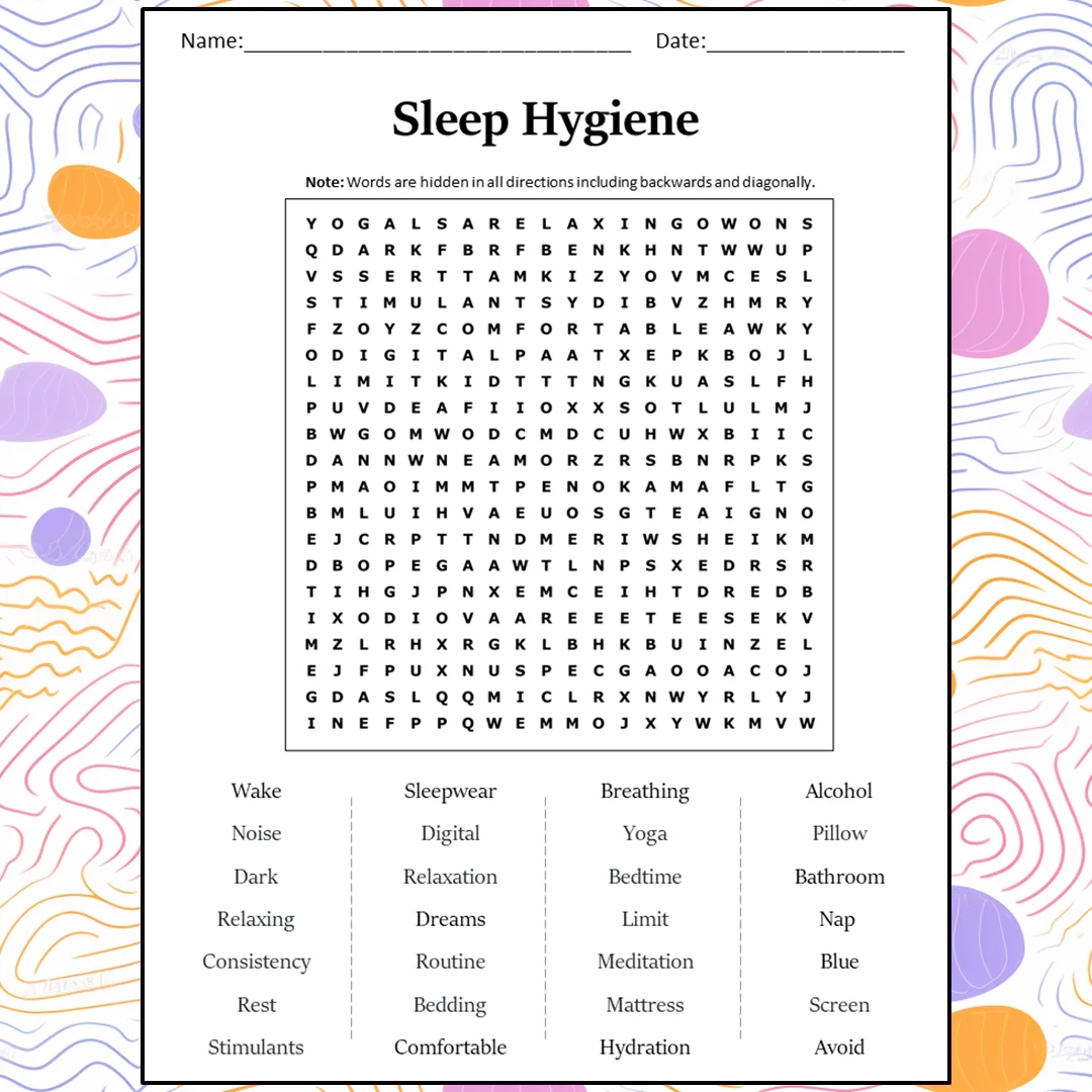 Sleep Hygiene Word Search Puzzle Worksheet Activity PDF PrintableBazaar