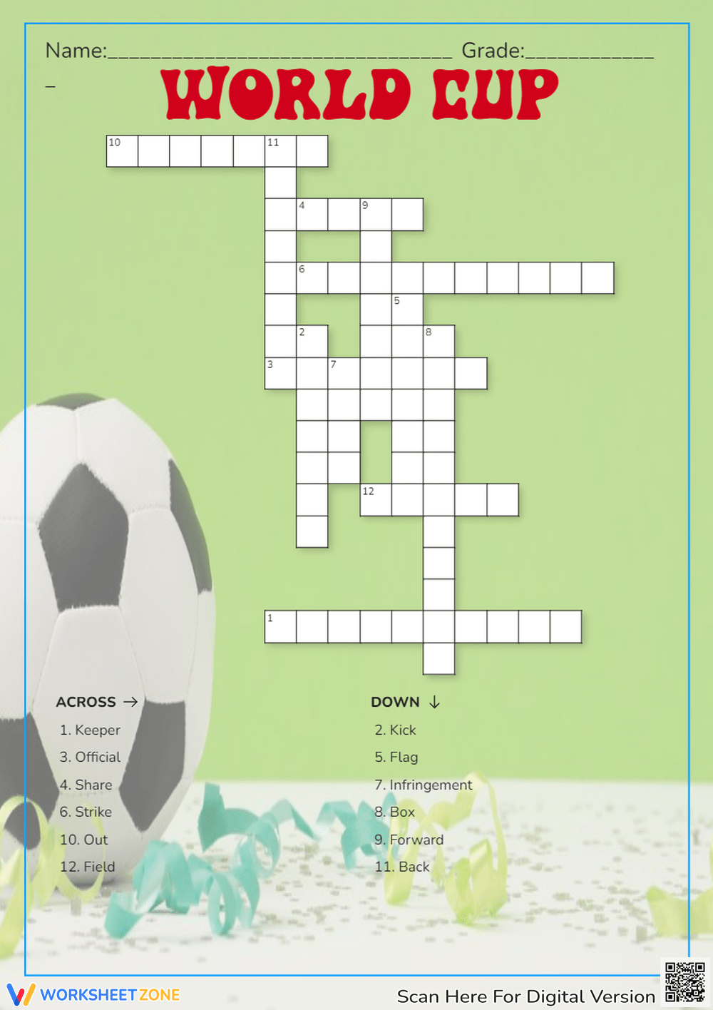 Soccer Crossword Puzzle Worksheets Printable