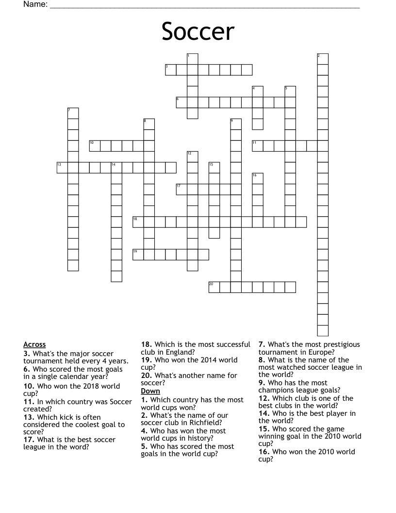 Soccer Crossword WordMint