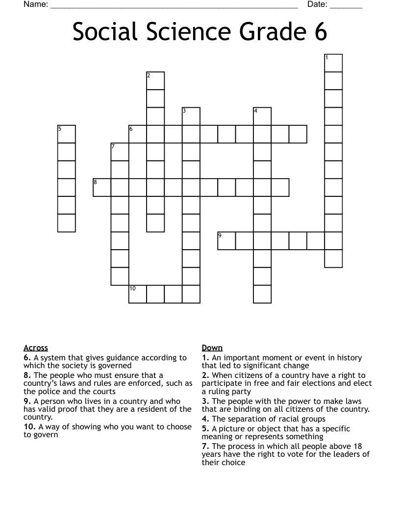 Social Science Grade 6 Crossword WordMint Social Science Grade 6 Crossword WordMint