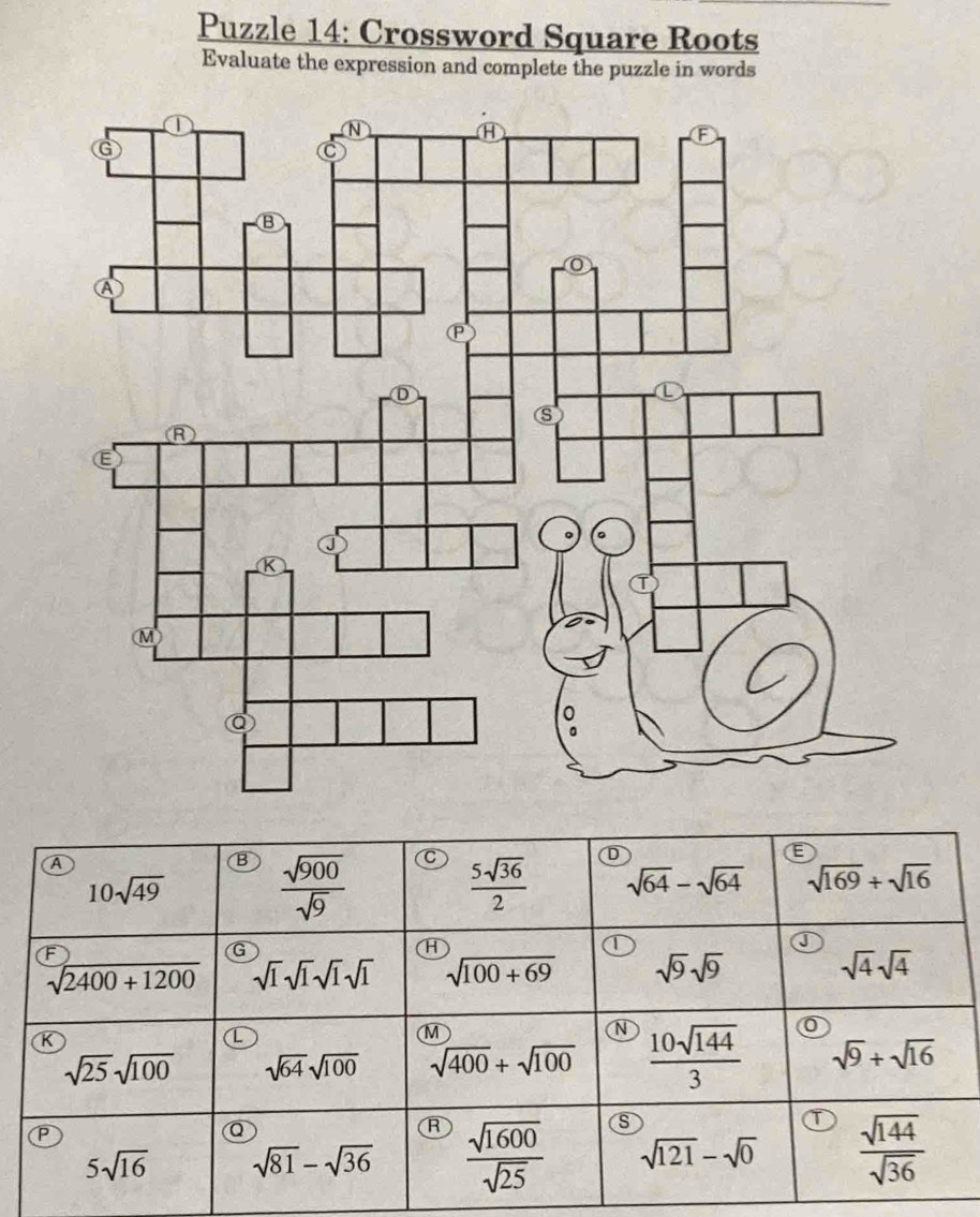 Solved Puzzle 14 Crossword Square Roots Evaluate The Expression And Complete The Puzzle In Word Math 