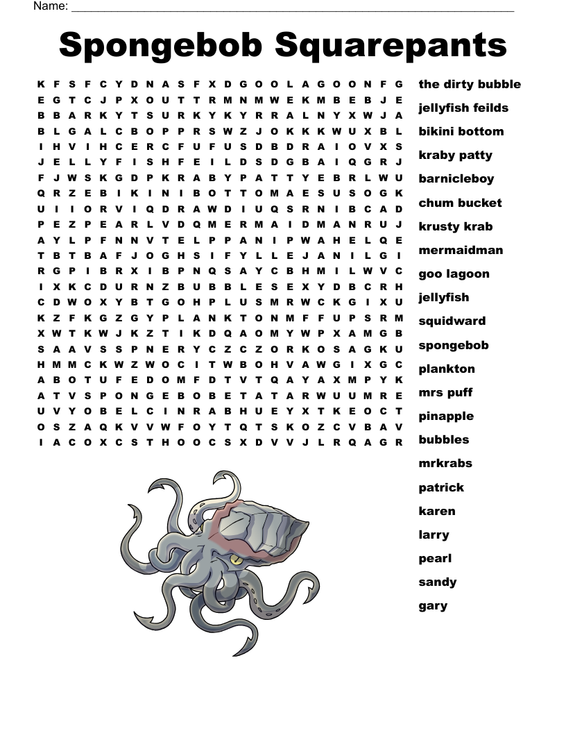 Spongebob Crossword Puzzle WordMint
