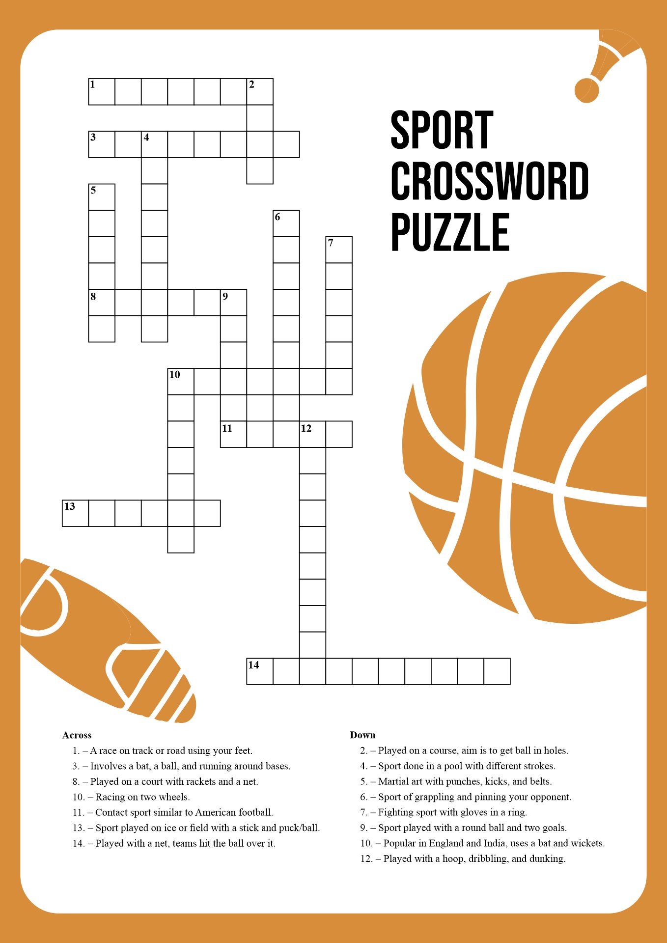 Sport Crossword 10 Free PDF Printables Printablee