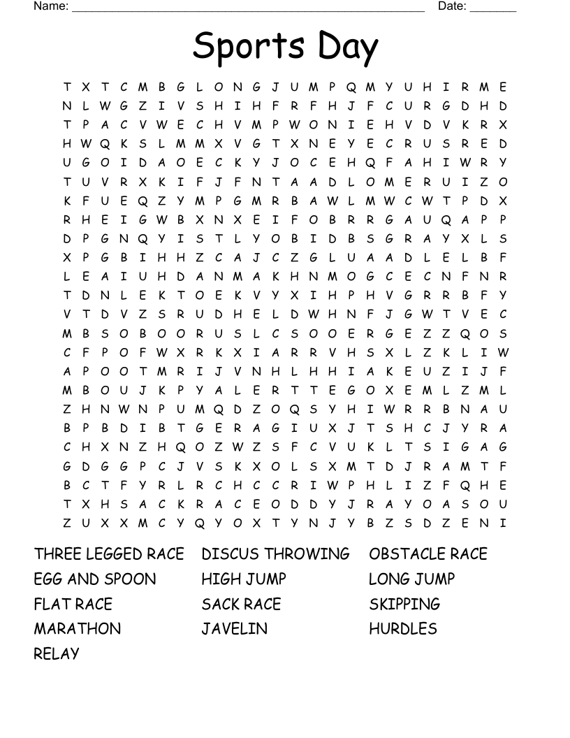 Sports Day Word Search WordMint