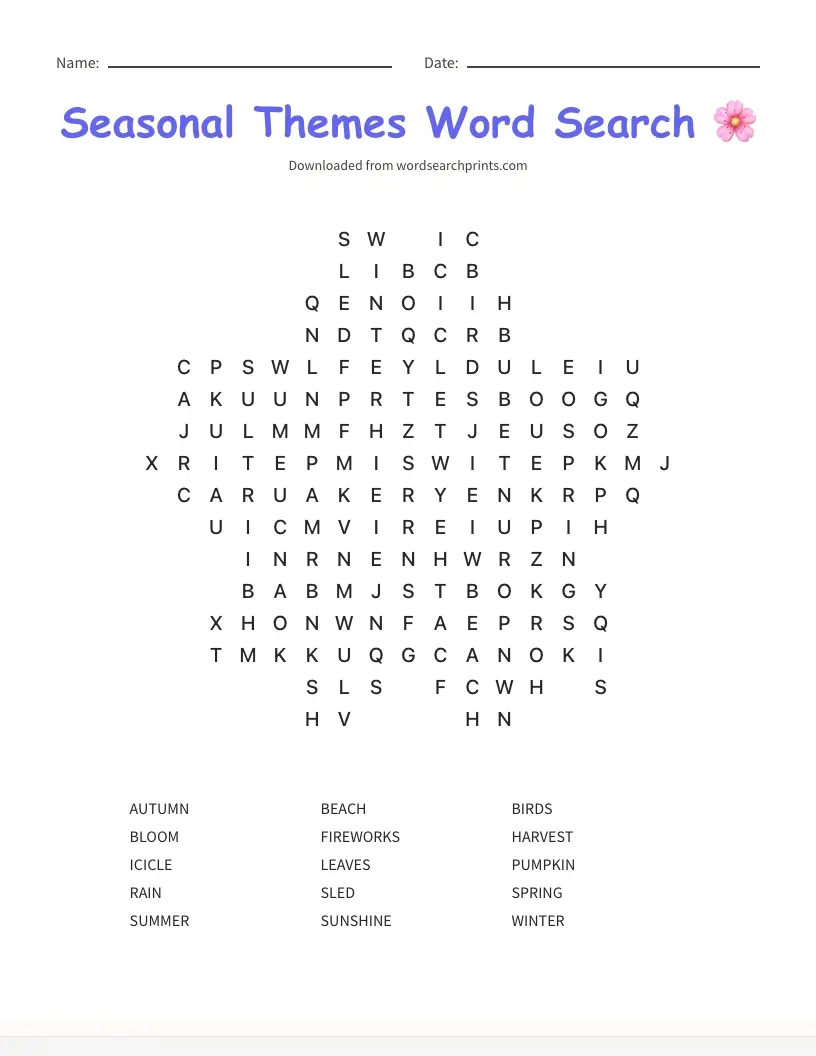 Spring Word Search Puzzles Word Search