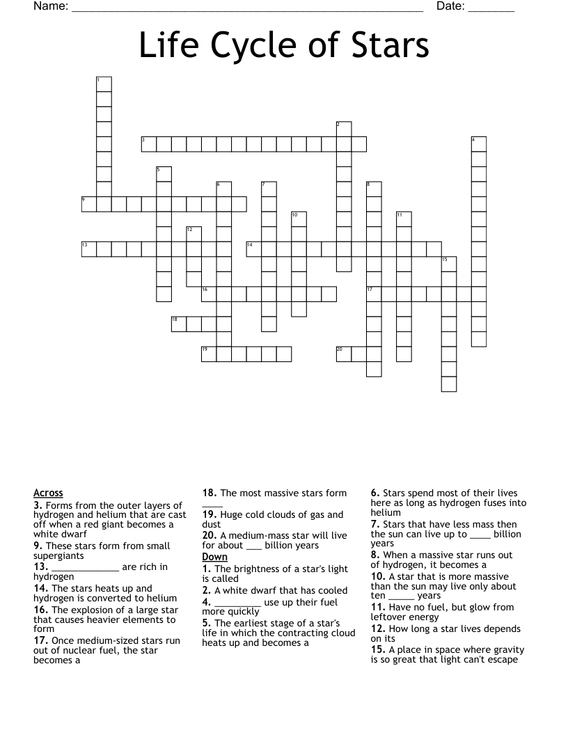 Star Crossword Puzzle WordMint