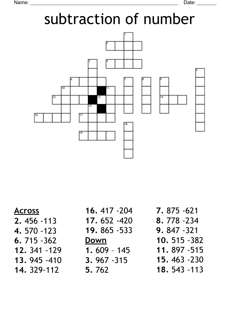 Subtraction Of Number Crossword WordMint