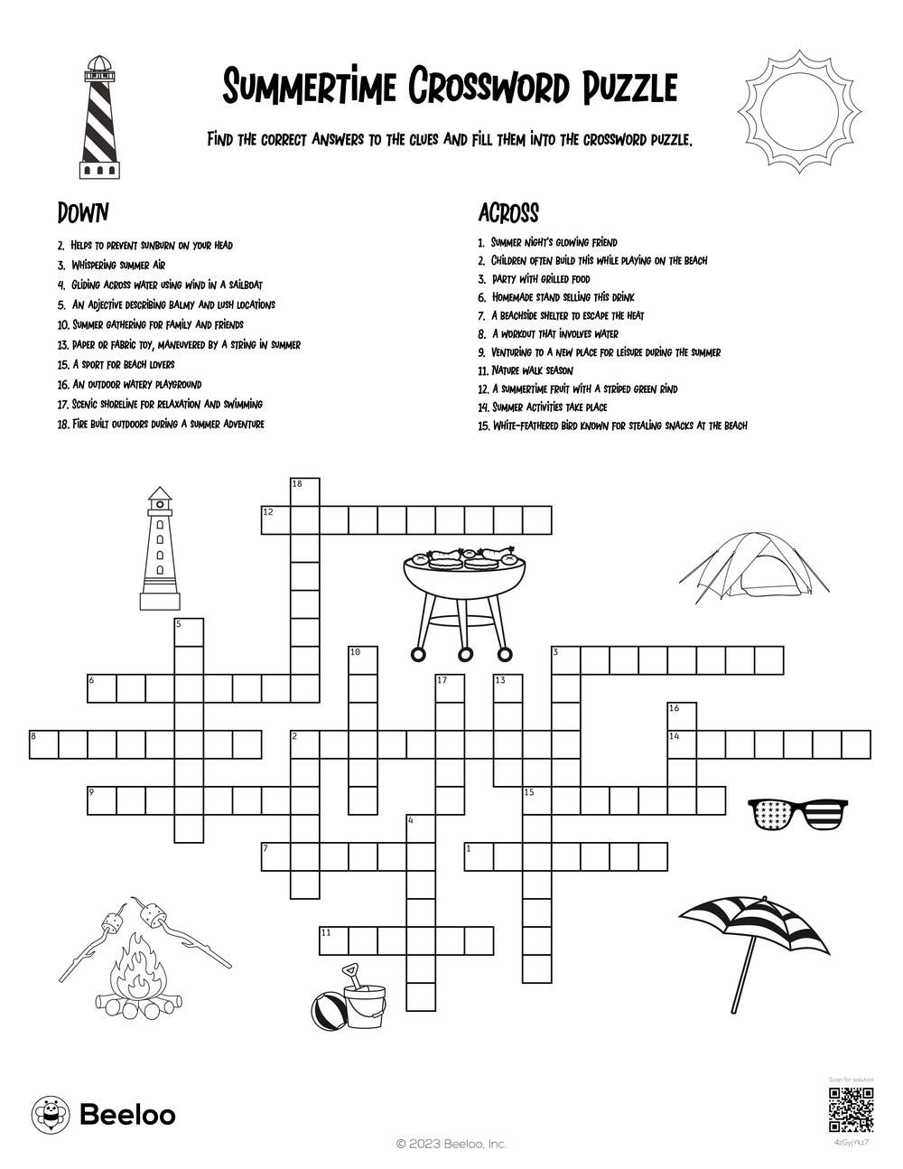 Summertime Crossword Puzzle Beeloo Printable Crafts And Activities For Kids