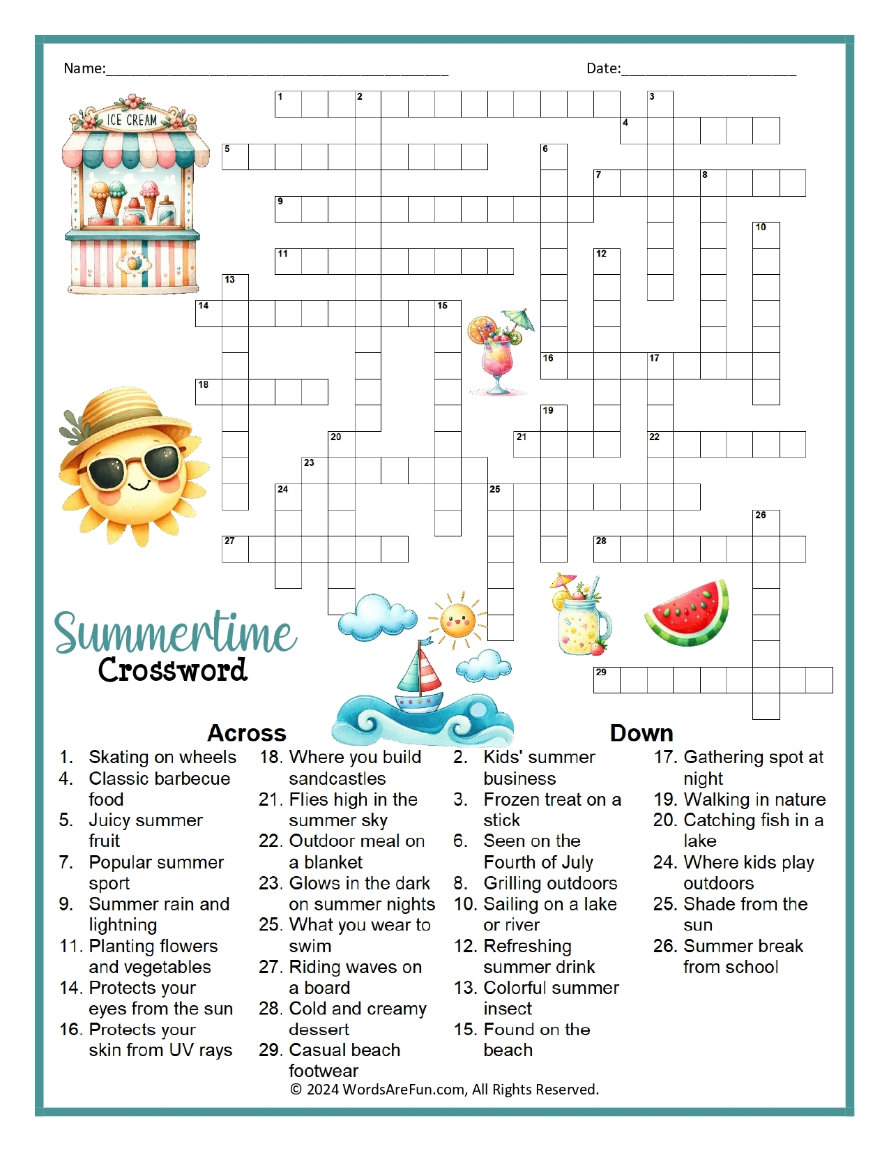 Summertime Crossword Puzzle Summertime Crossword Puzzle