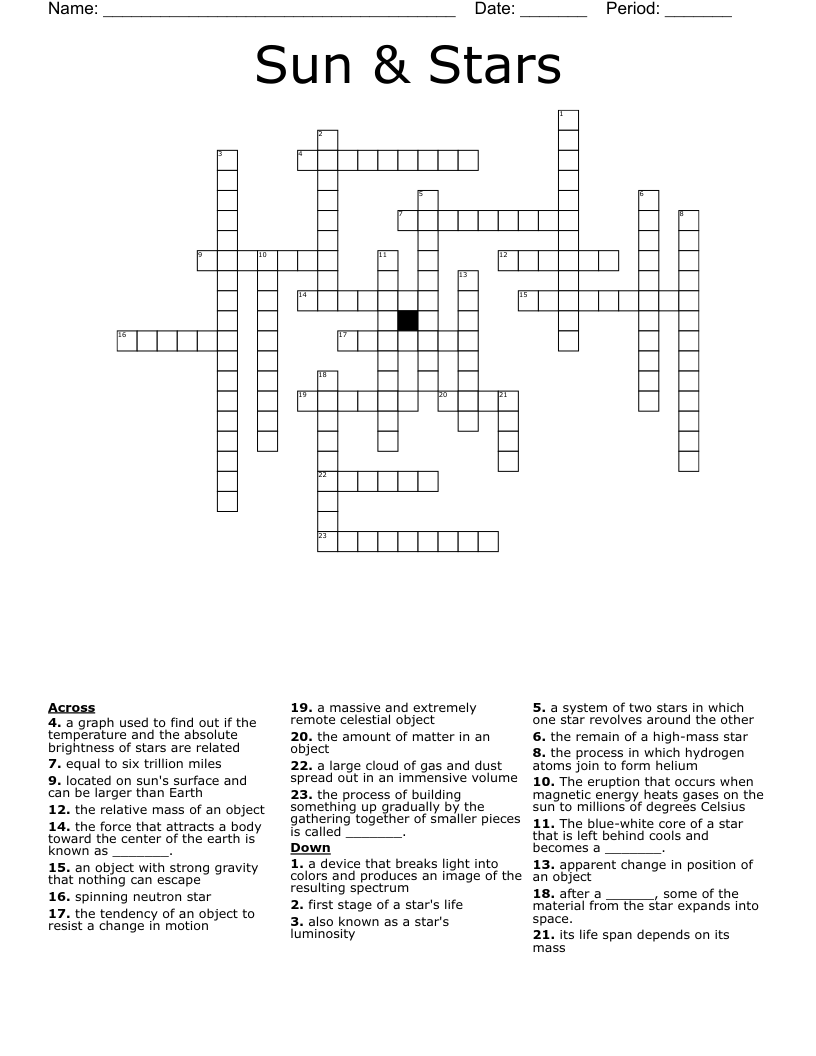 Sun Stars Crossword WordMint Sun Stars Crossword WordMint