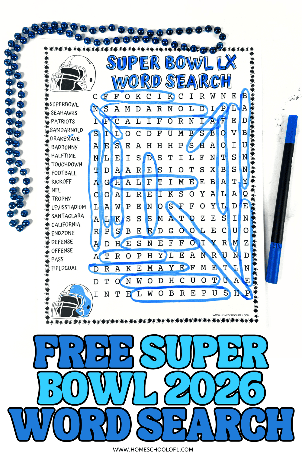 Super Bowl LX Word Search Free Printable 