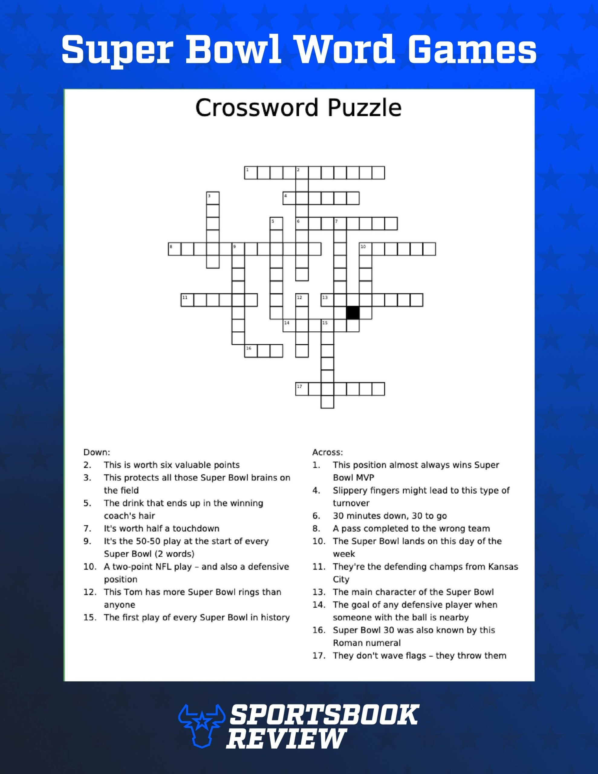 Super Bowl Word Games For Seahawks Vs Patriots Printable Super Bowl 60 Crossword Word Search PDFs