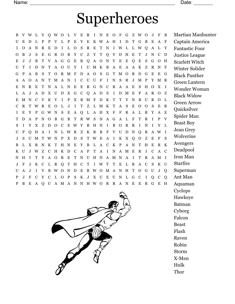 Superheroes Word Search WordMint