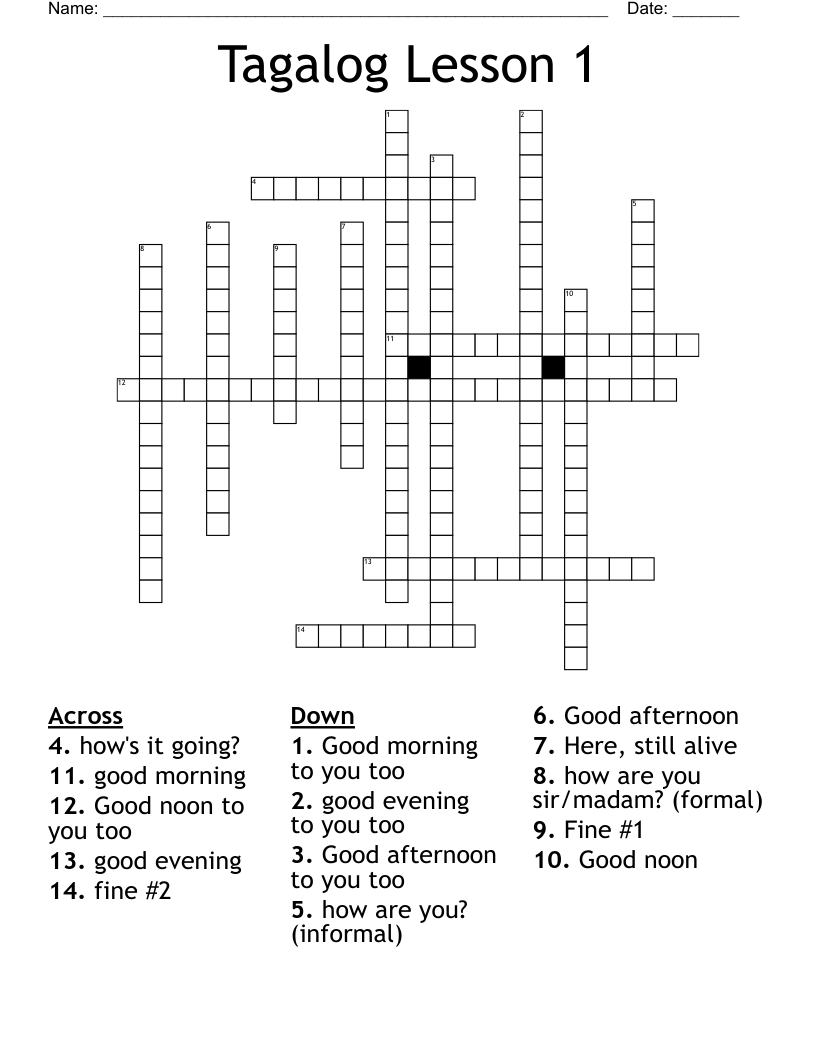 Tagalog Lesson 1 Crossword WordMint Tagalog Lesson 1 Crossword WordMint