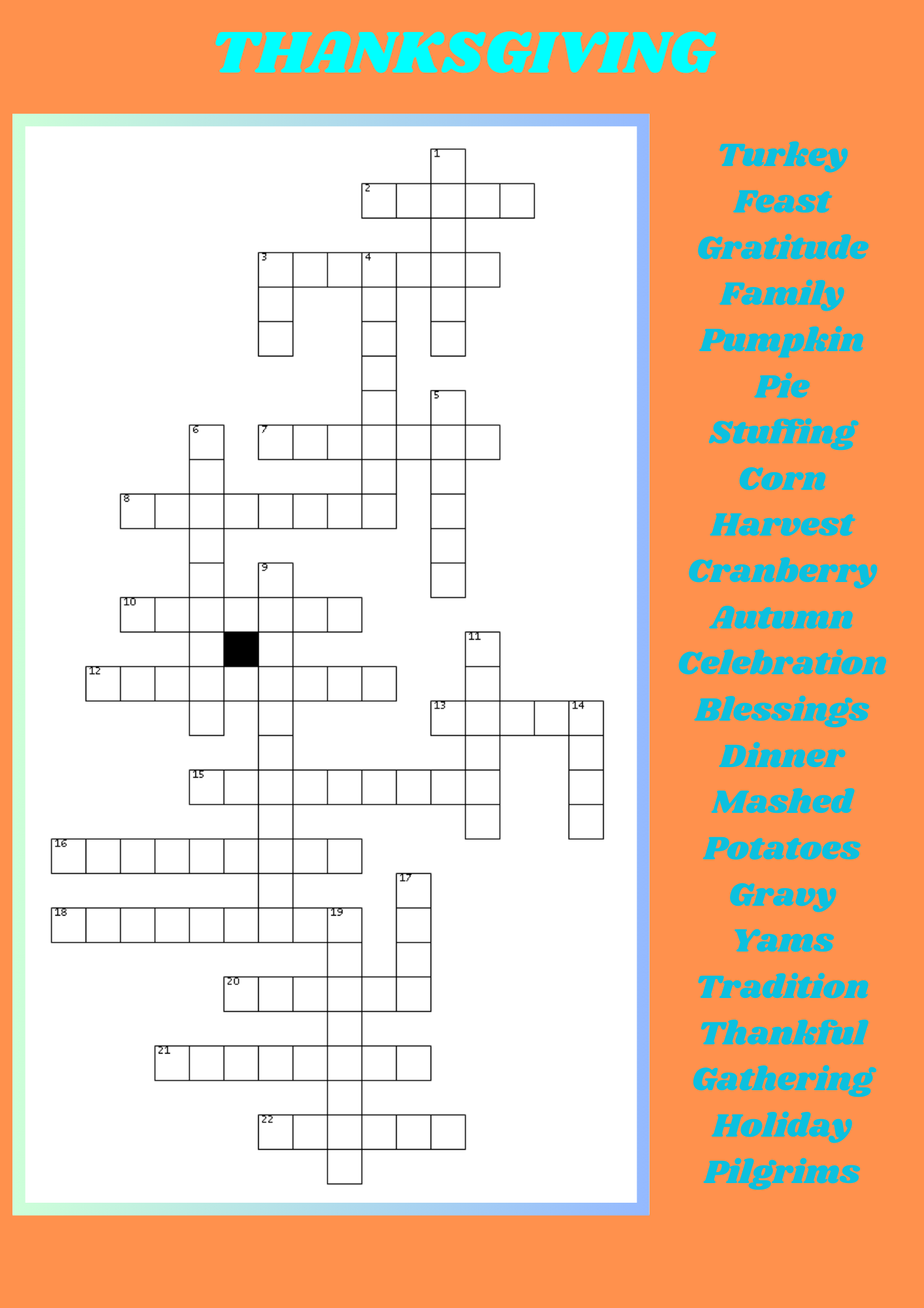 THANKSGIVING Criss Cross Puzzle COMPREHENSION Made By Teachers