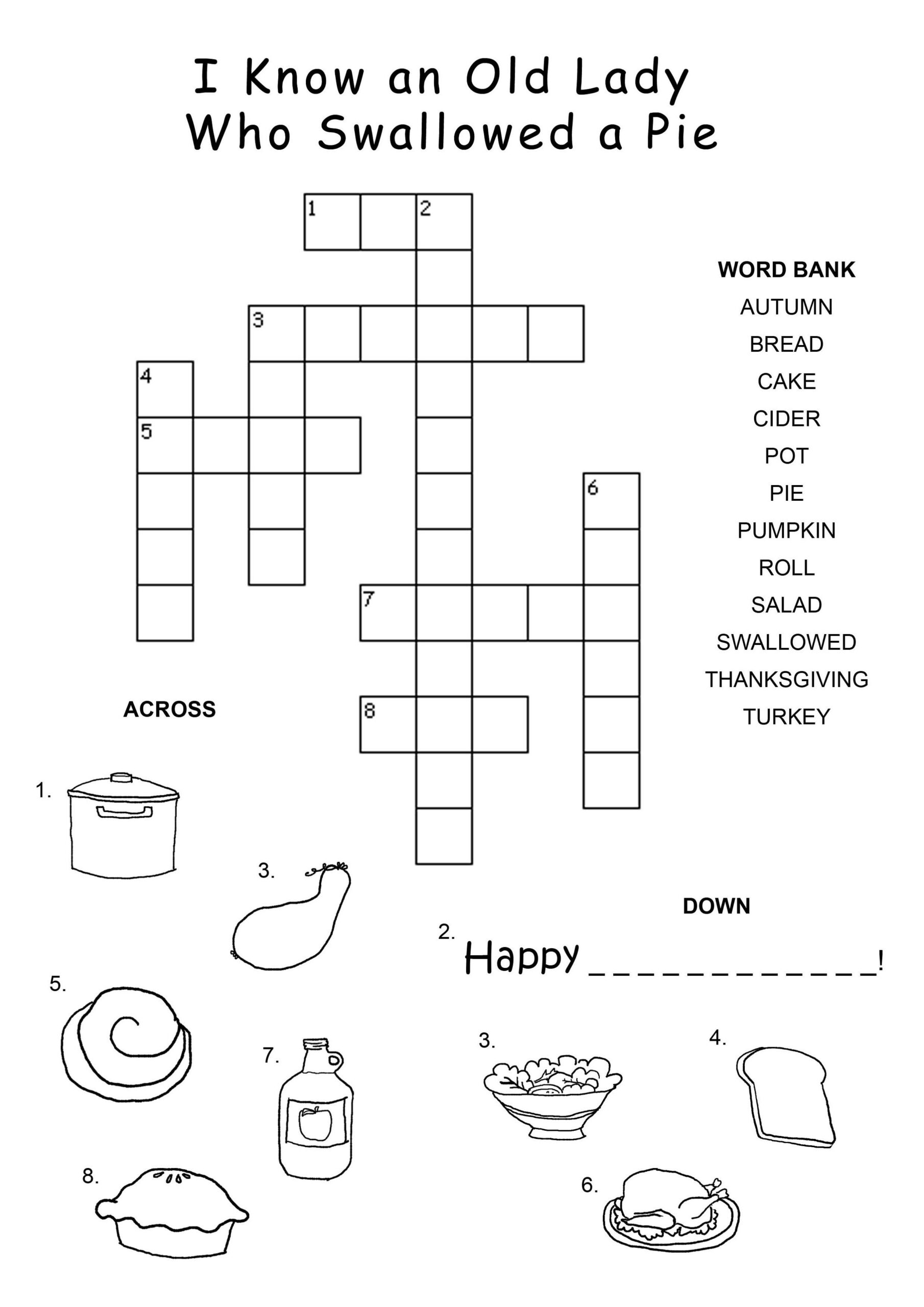 Thanksgiving Crossword Puzzle Best Coloring Pages For Kids