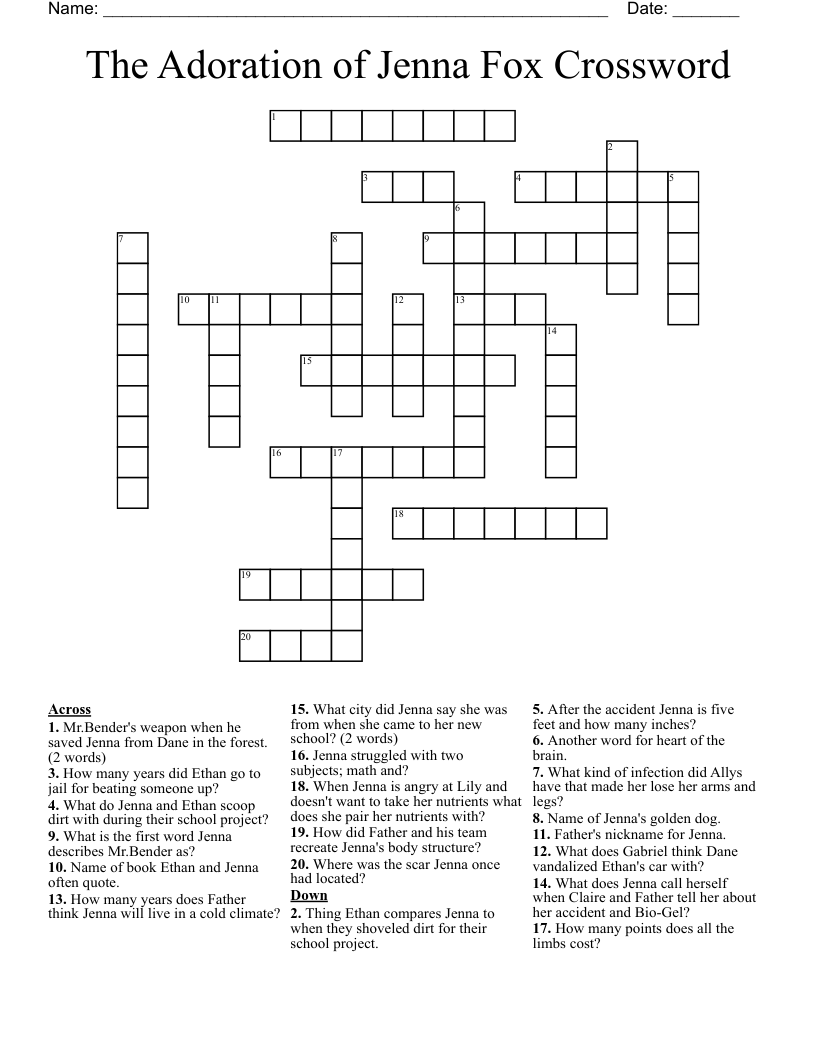 The Adoration Of Jenna Fox Crossword WordMint The Adoration Of Jenna Fox Crossword WordMint