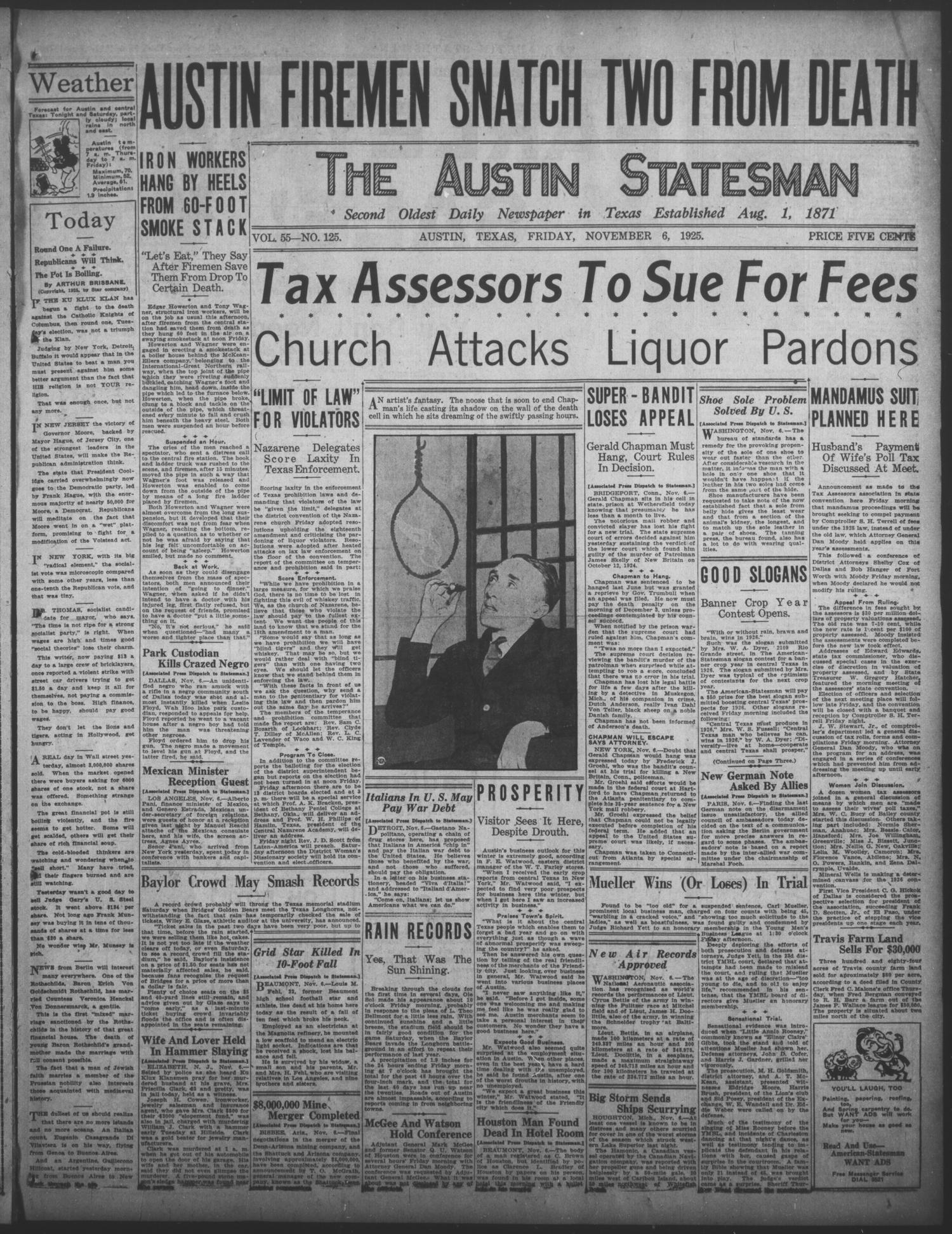 The Austin Statesman Austin Tex Vol 55 No 125 Ed 1 Friday November 6 1925 The Portal To Texas History