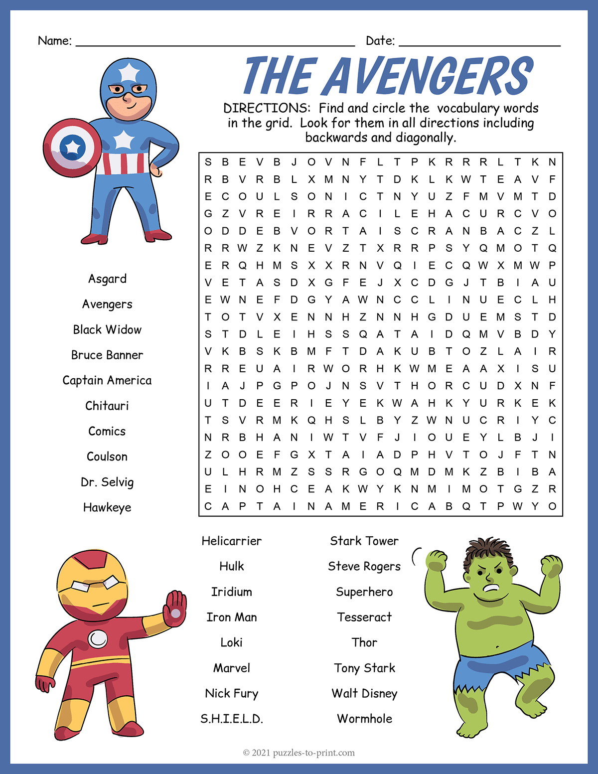 The Avengers Word Search