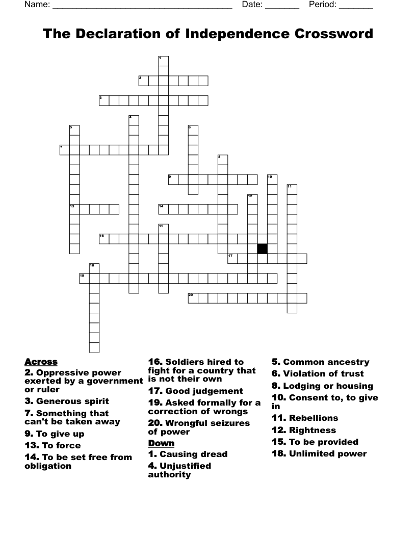 The Declaration Of Independence Crossword WordMint