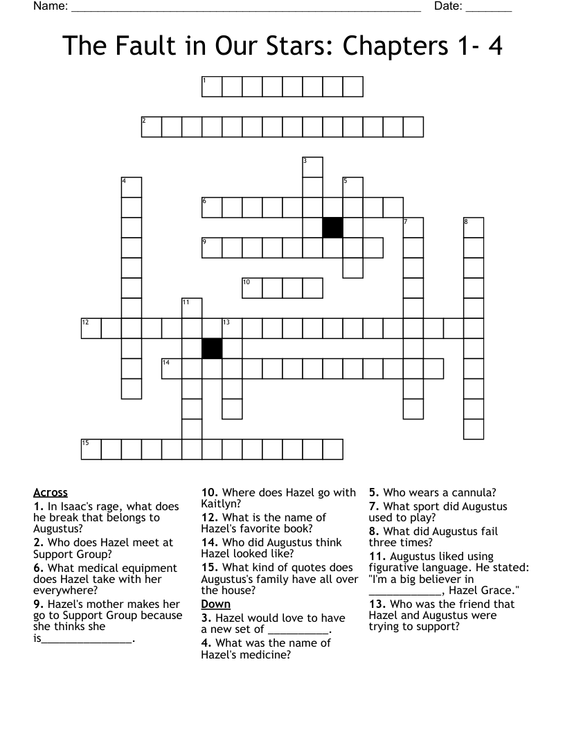The Fault In Our Stars Chapters 1 4 Crossword WordMint