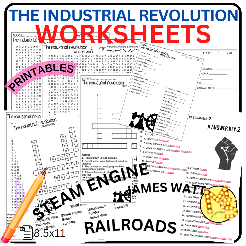 The Industrial Revolution Worksheets Crossword Word Scramble Word Search Made By Teachers