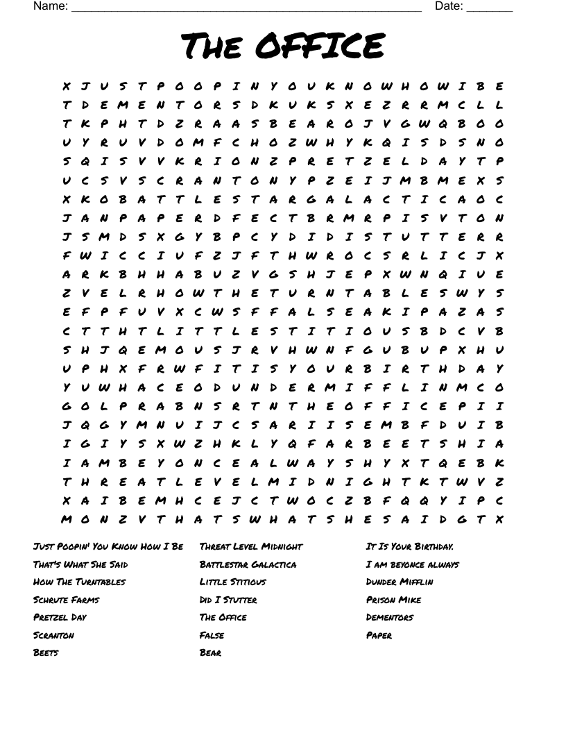 The Office Crossword Puzzle WordMint