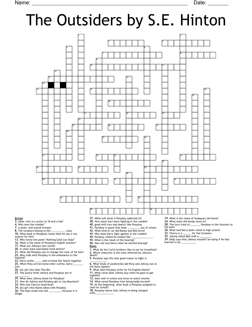 The Outsiders By S E Hinton Crossword WordMint