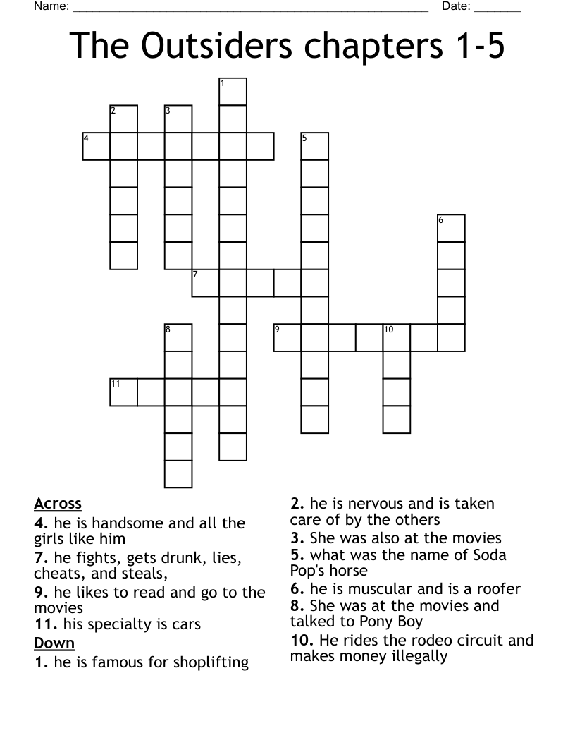 The Outsiders Chapters 1 5 Crossword WordMint
