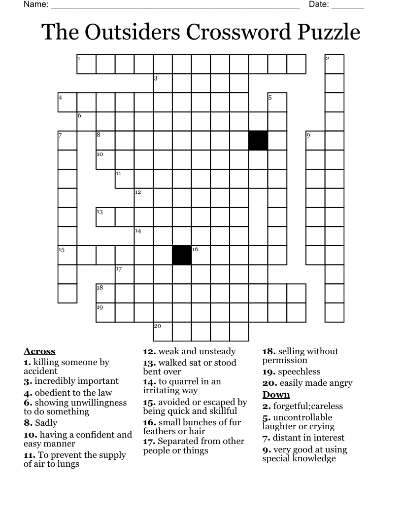 The Outsiders Crossword Puzzle WordMint
