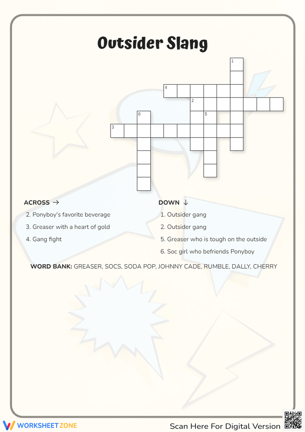 The Outsiders Crossword Puzzle Worksheets