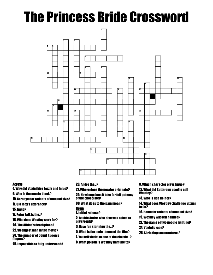 The Princess Bride Crossword WordMint