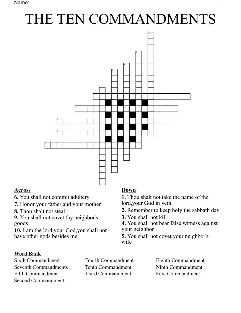 THE TEN COMMANDMENTS Crossword WordMint