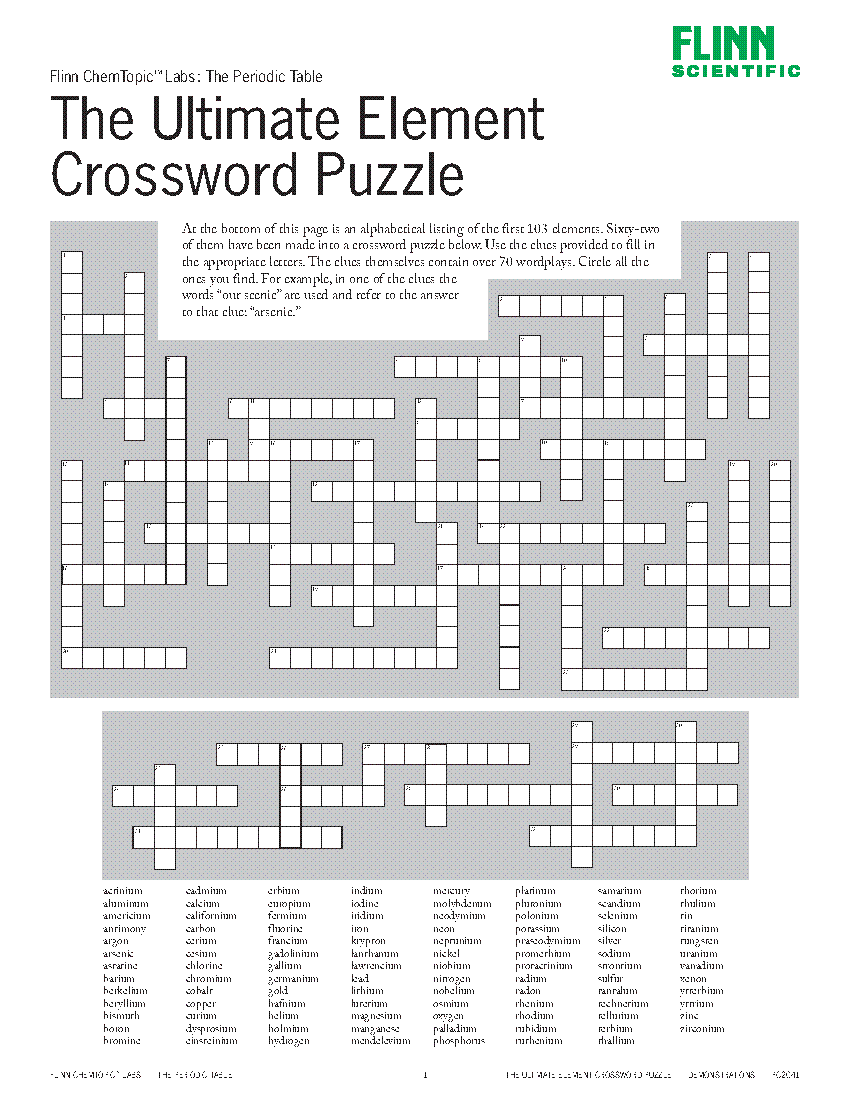 The Ultimate Element Crossword Puzzle ChemTopic Lab Activity Flinn Scientific