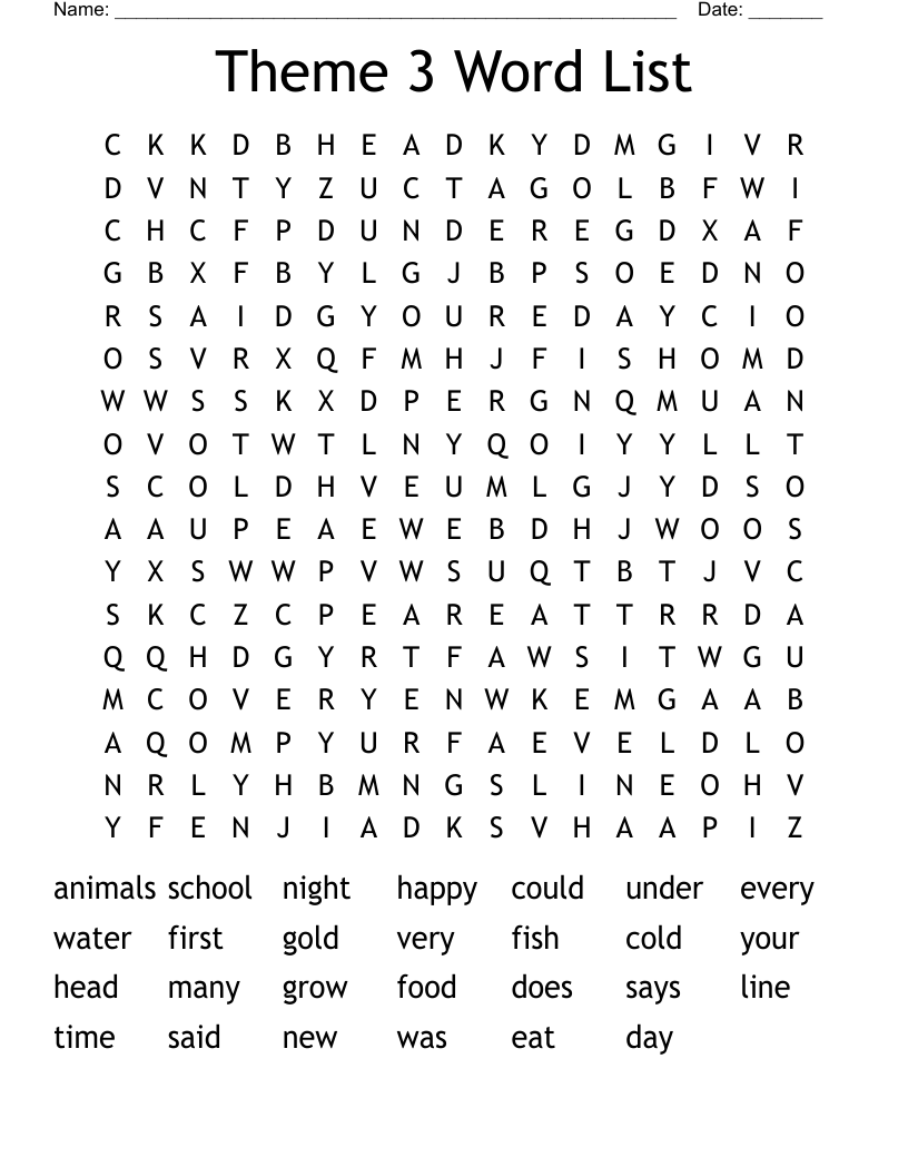 Theme 3 Word List Word Search WordMint