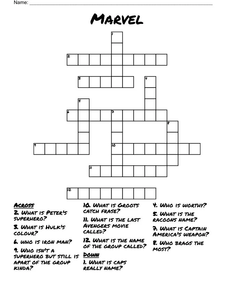 This Crossword Puzzle R Marvel