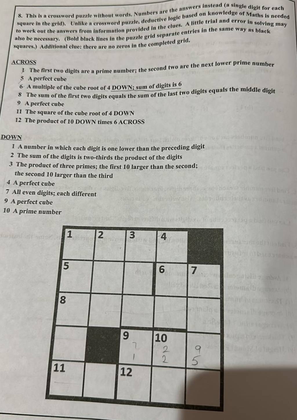 This Is A Crossword Puzzle Without Words Numbers Are The Answers Instead 