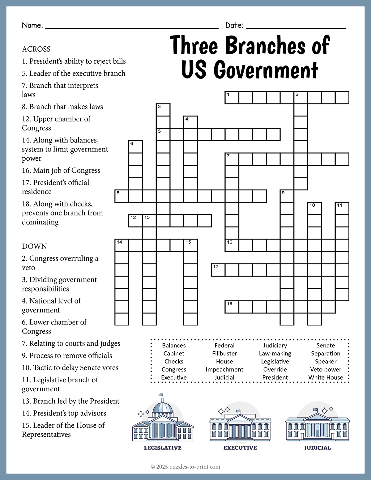 Three Branches Of Government Crossword
