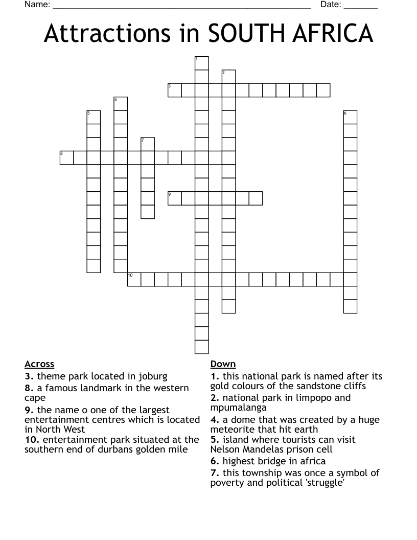 Tourist Attractions Word Search WordMint