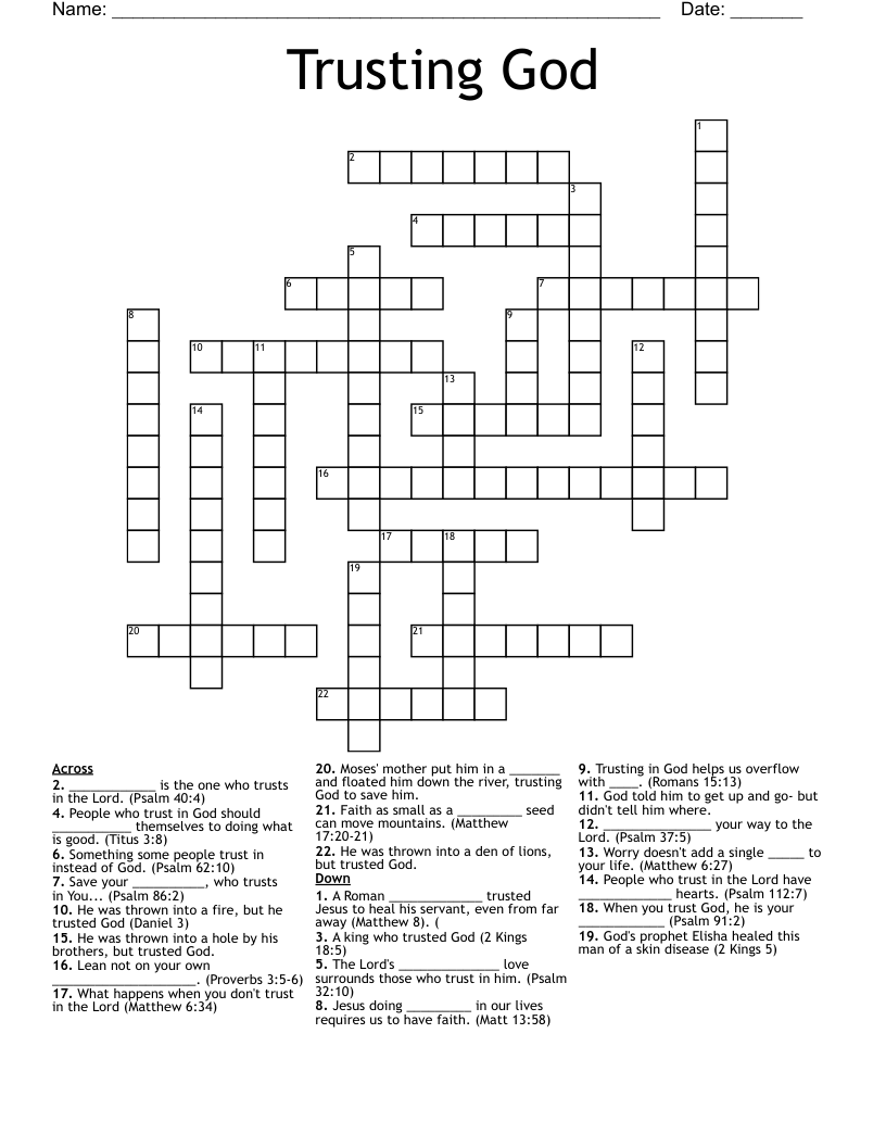 Trusting God Crossword WordMint Trusting God Crossword WordMint