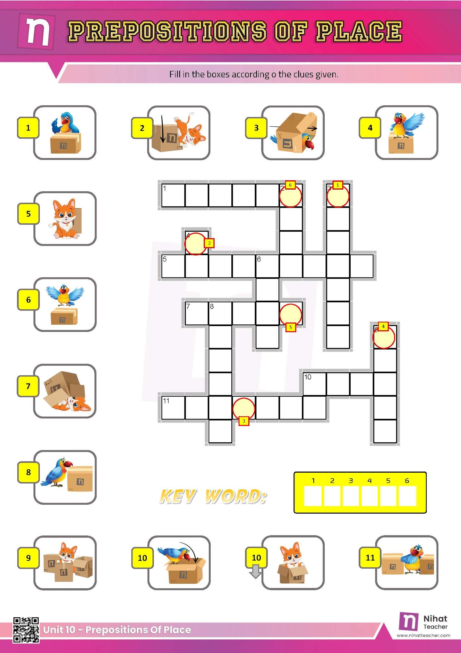 Unit 10 Prepositions Of Place Crossword Free English Learning And Teaching Resources Free PDF Worksheets And Multiple Choice Tests 