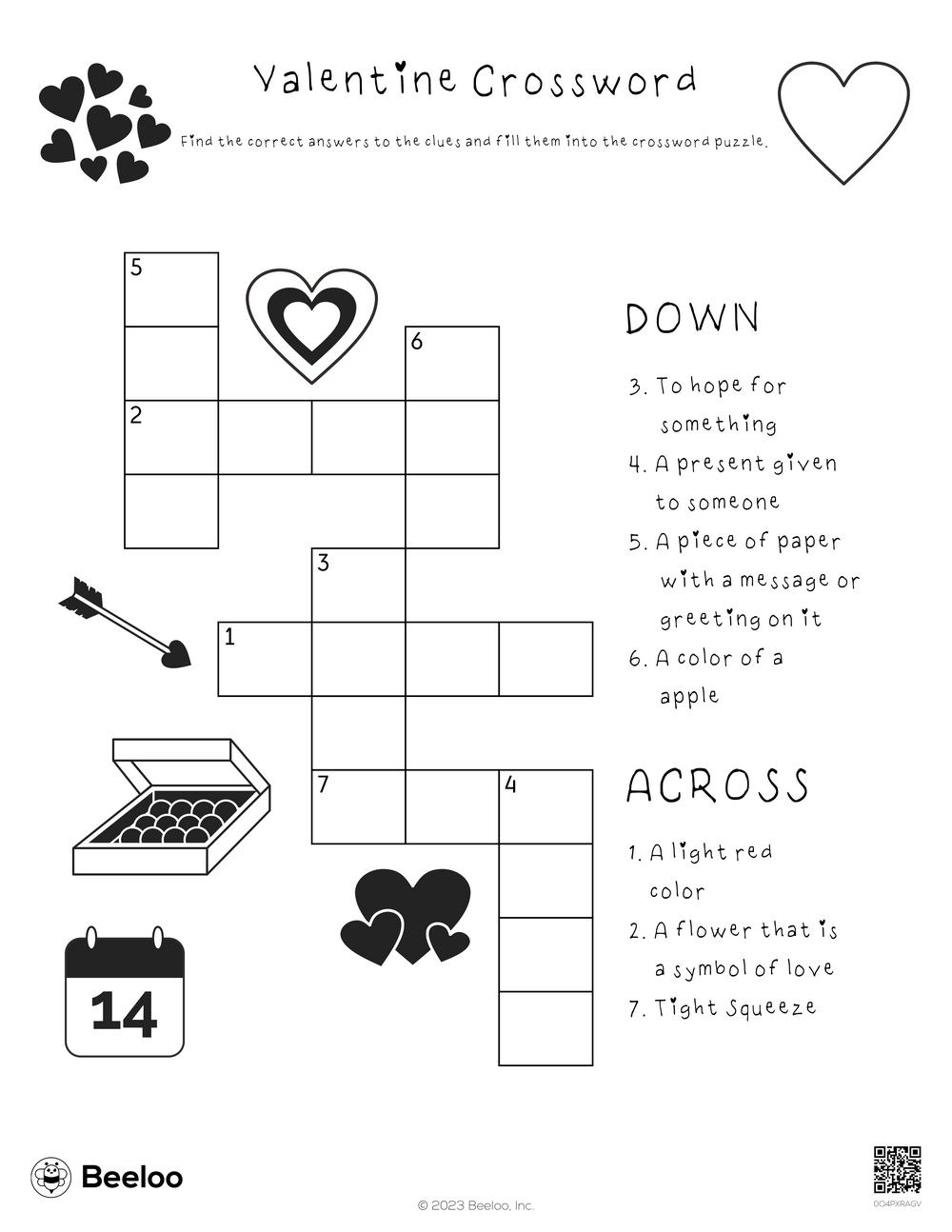 Valentine themed Crossword Puzzles Beeloo Printable Crafts And Activities For Kids