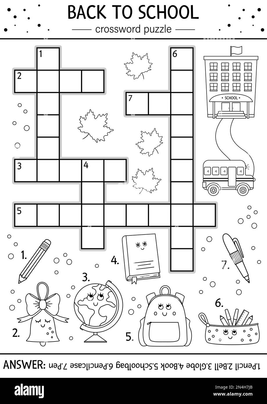 Vector Black And White Back To School Crossword Puzzle For Kids Simple Line Quiz With School Objects For Children Educational Autumn Activity Or Col Stock Vector Image Art Alamy