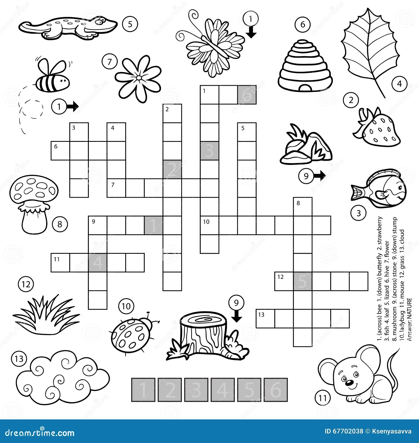 Vector Black And White Crossword For Children About Nature Stock Vector Illustration Of Black Keyword 67702038