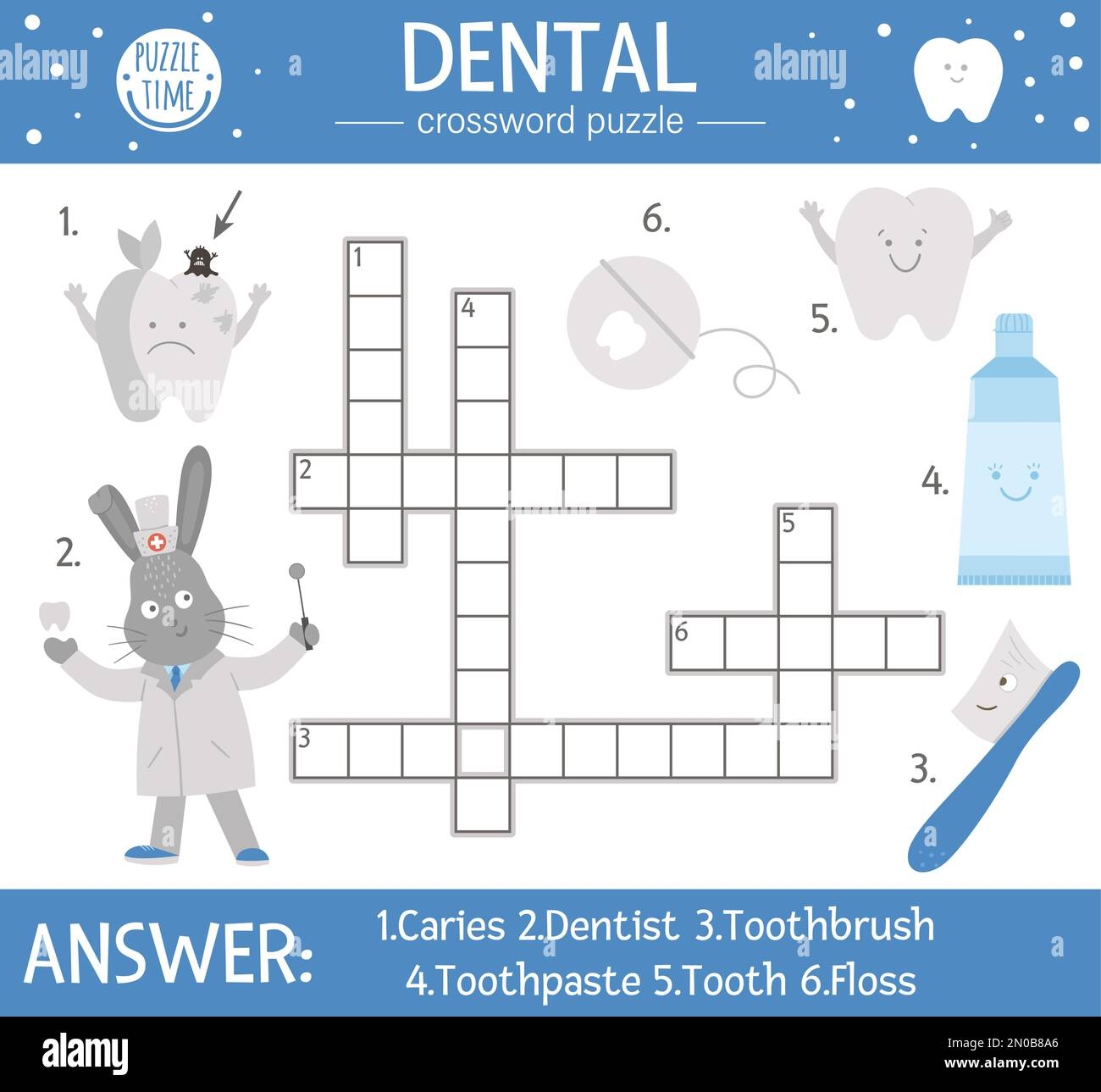 Vector Dental Care Crossword Puzzle Mouth Hygiene Quiz For Children Educational Medical Activity With Cute Dentist Tooth Toothbrush Toothpaste F Stock Vector Image Art Alamy